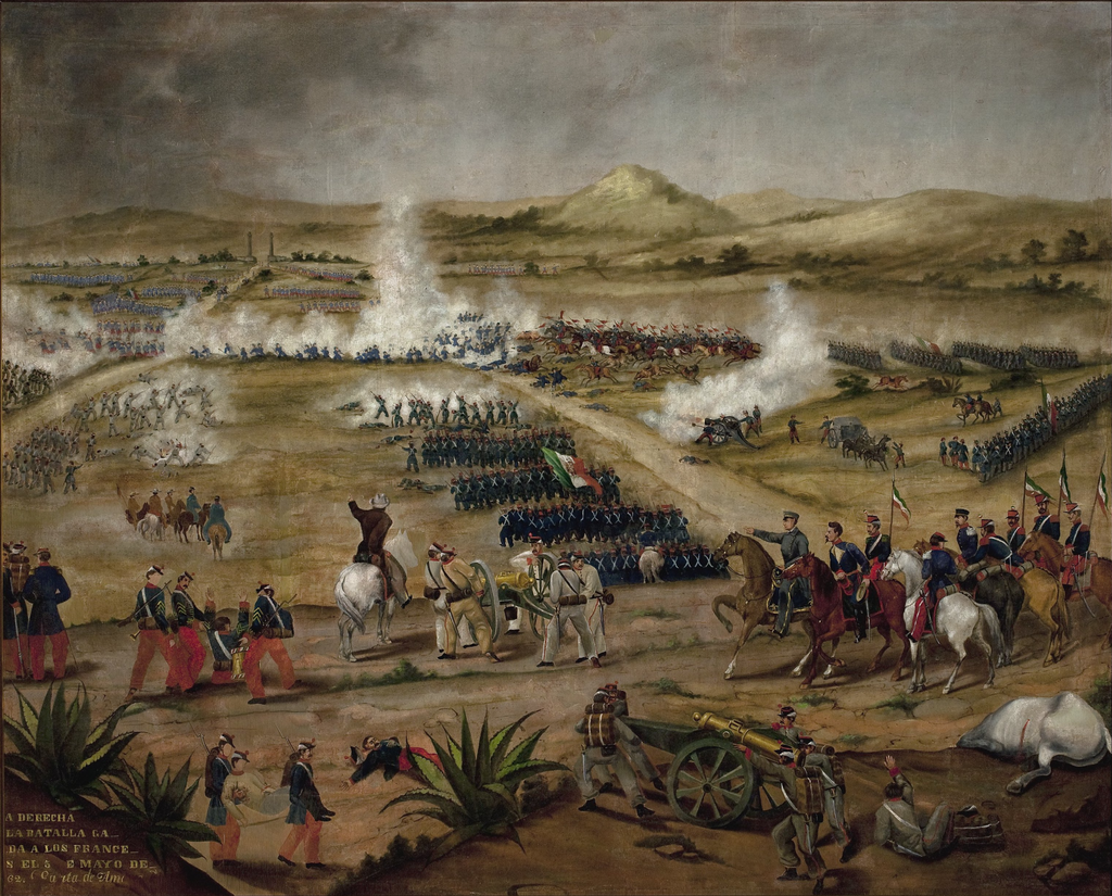 Batalla de Puebla; pintura al óleo y lienzo de 1870, de autor desconocido. Actualmente se encuentra en el Museo Nacional de las Intervenciones en ciudad de México
